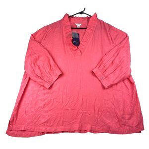 Crown & Ivy 3X Top New With Tags 3/4 Sleeve Ruffle Neck Blouse Plus Size Tunic